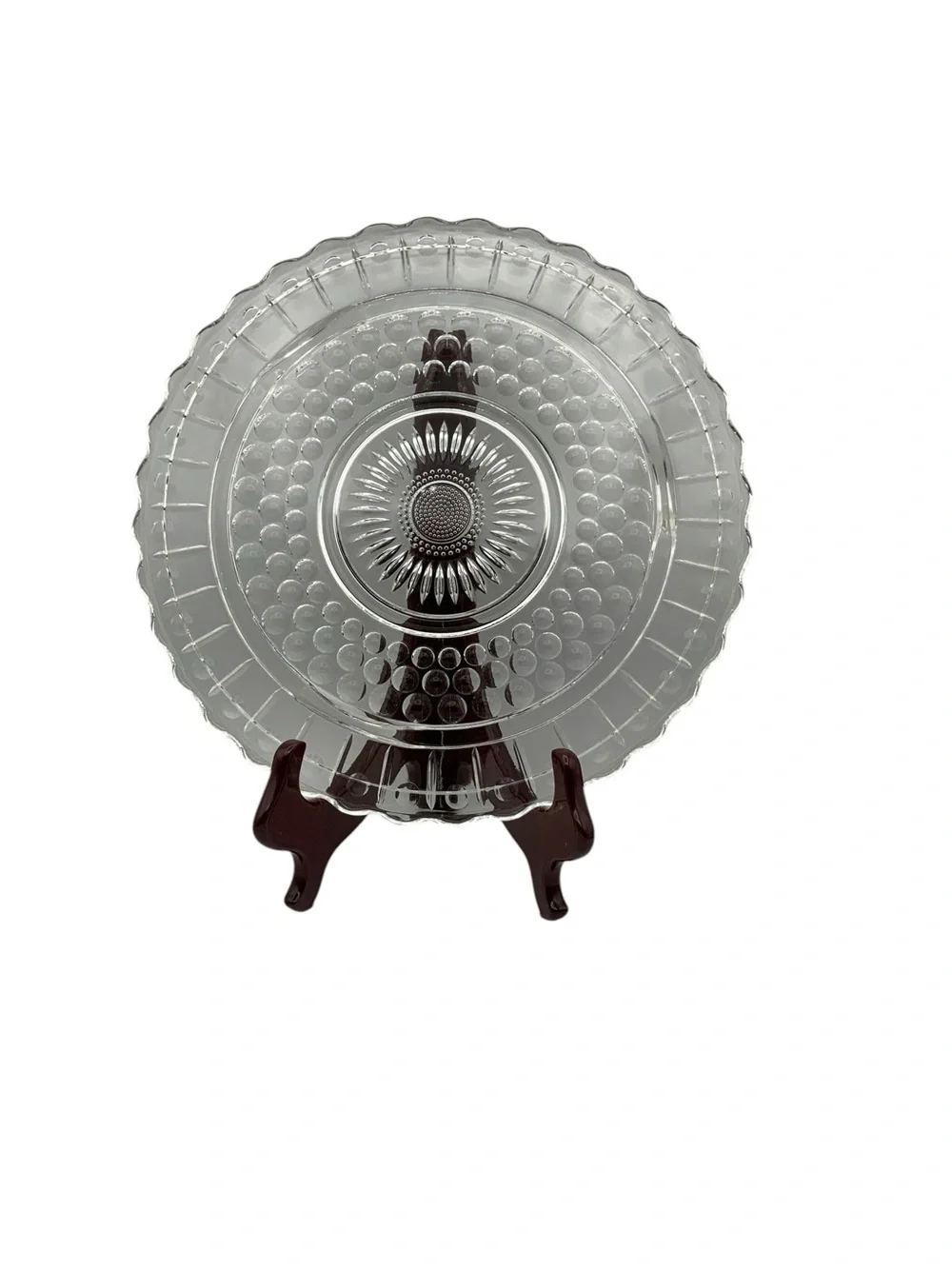 Vintage cake plate by federal glass features a distinctive 